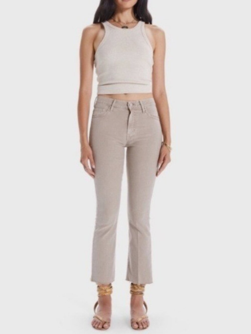 MOTHER The Insider Ankle Fray in Chalk It Up 30 x 27 Jeans Pants denim Tan beige - Picture 2 of 16